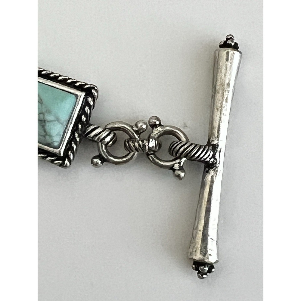 Ornate Lucky Brand VTG Green Turquoise Flower Cabochon Bracelet Silver Tone Boho - Picture 7 of 14